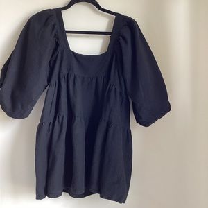 SNDYS. Dress Size XS Black Babydoll Tiered Puff Sleeve Linen Blend Goth Fairy